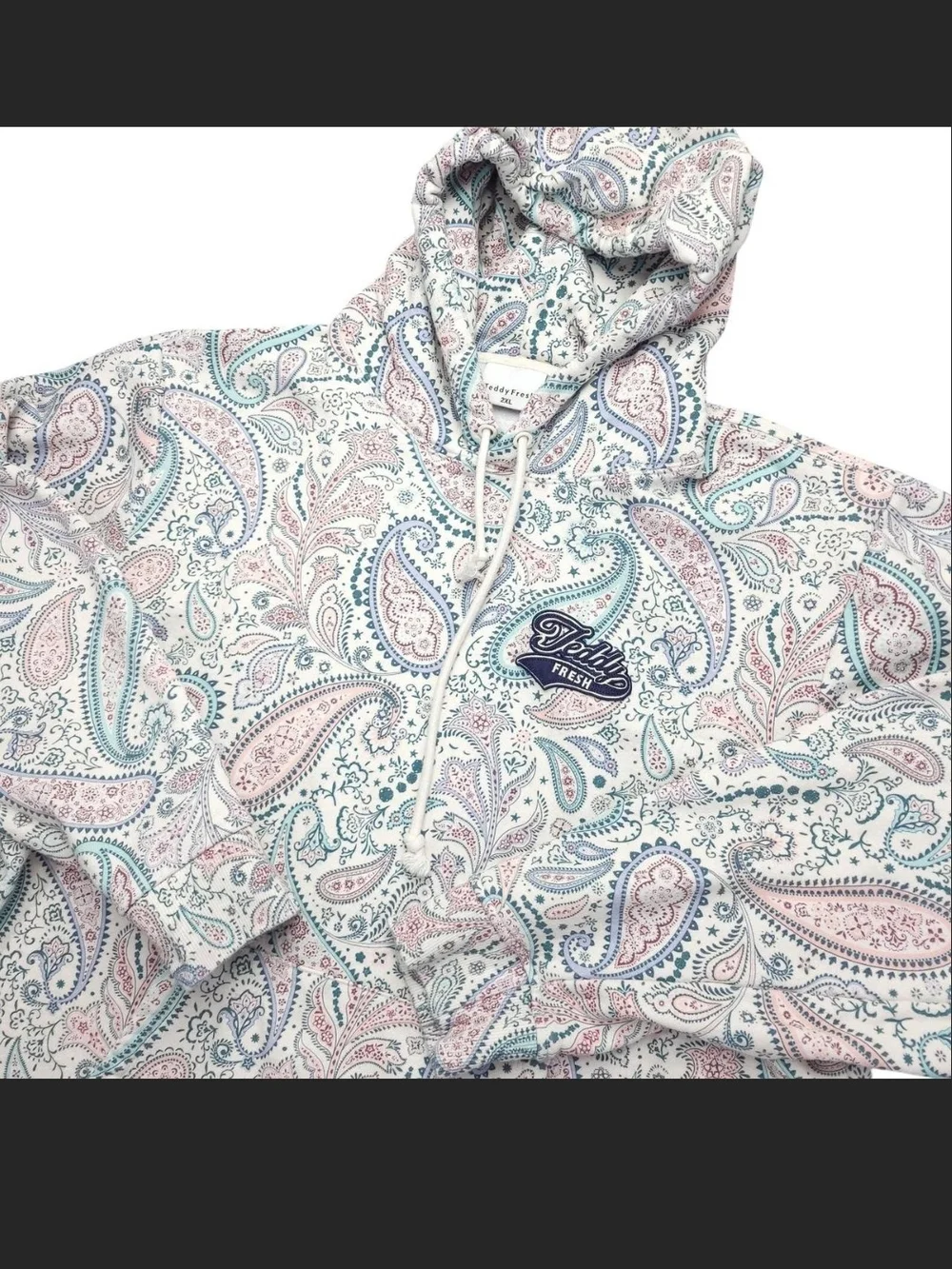 Teddy Fresh White Hoodie with Blue & Pink Paisley